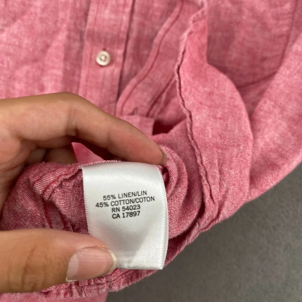 Banana Republic Mens Red Linen Cotton Blend Button Down Shirt Long Sleeve Medium